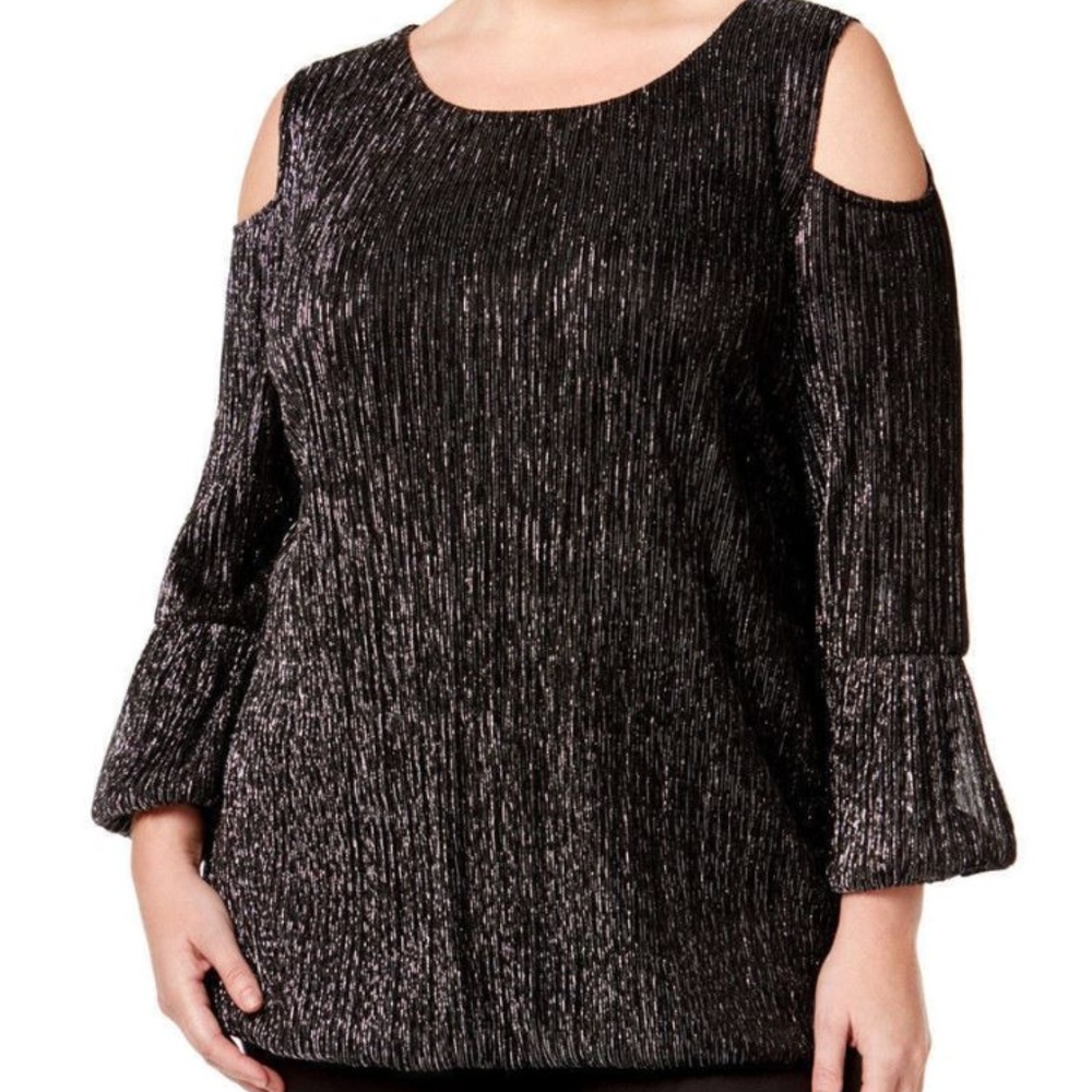 Alfani Silver Metallic Cold Shoulder Blouson